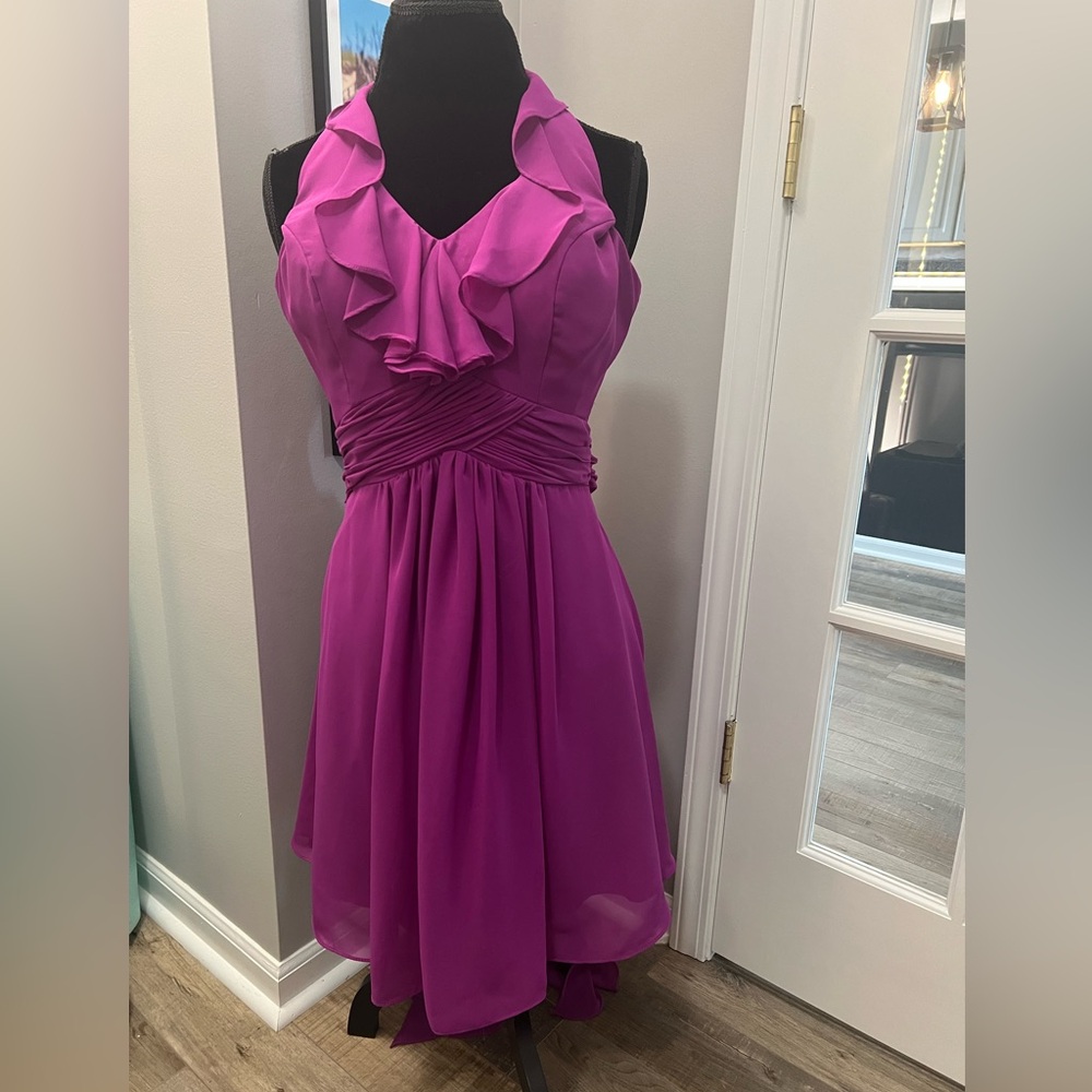 Pretty Maids Fuchsia Ruffle halter neck chiffon Mini Dress Sz 6